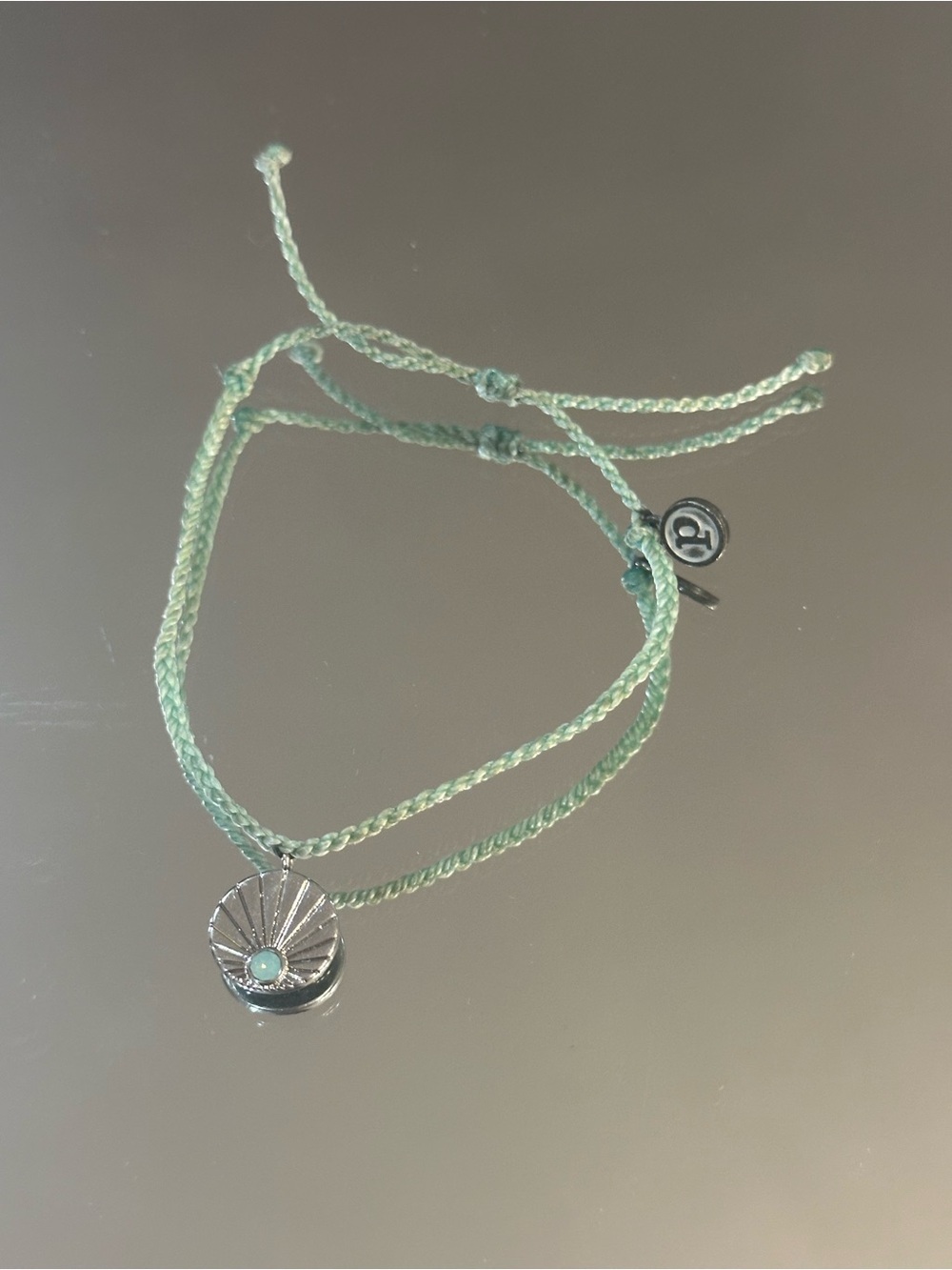 Pura Vida. Mint Green Braided Cord Bracelet with Shell Charm
